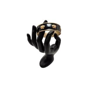 Vintage Black Enamel Bangle Bracelet with Gold Crown Accents by Janna Connor